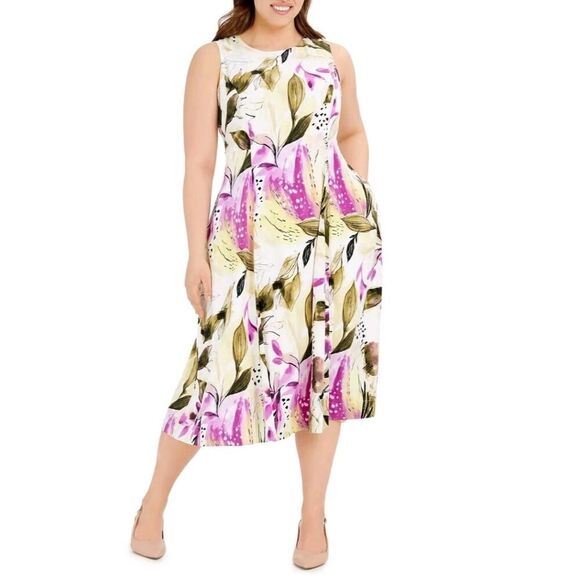 Alfani Sleeveless Floral-Print Fit And Flare Midi Dress Size 6 - Picture 1 of 12